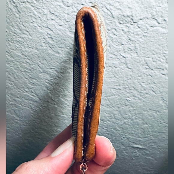 Coach Tan Signature Canvas with Leather Mini Zip Coin Card Case W/ Key Ring - Picture 7 of 12